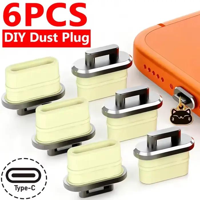 Bouchon anti-poussière DIY pour port de charge iPhone 17 16 Samsung Type-C – Capuchon de protection et pendentif pour téléphone