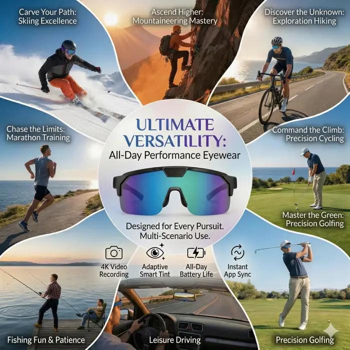 Lunettes Intelligentes IA 2026 Nouveauté, Caméra HD 1200P, Photo 30MP, Traduction en Temps Réel, Commande Vocale, Sans Fil 5.3 pour Vlog Extérieur