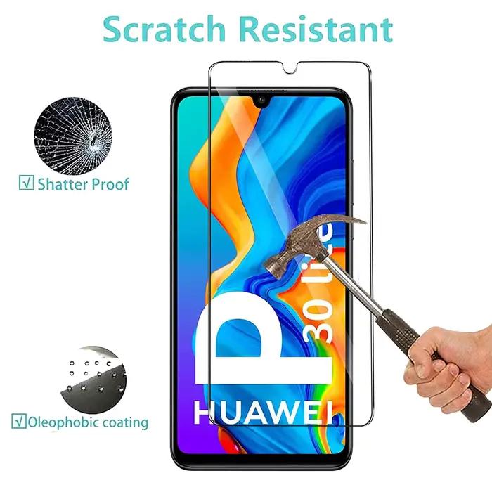 Protecteur d'écran pour HUAWEI P30 Lite ultra clair en verre trempé 9H HD haute teneur en aluminium pour écran brillant sans rayures sans éraflures compatibles avec les étuis