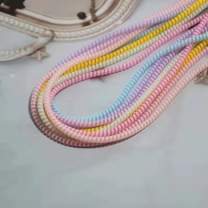 Câble de fil de téléphone de couleur de 1.4m, corde de protection à ressort Anti-rupture pour câble de chargement USB écouteur enrouleur de bobine de données