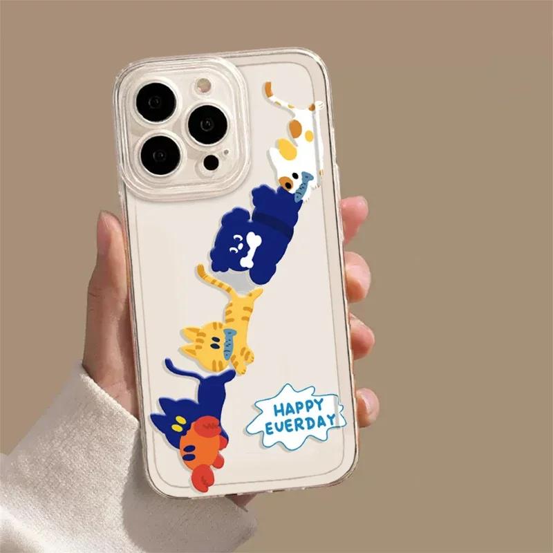 Coque de téléphone transparente pour iPhone, mignon, dessin animé, animal, tigre, chat, 15, 13, 12,