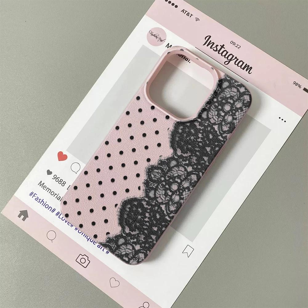 Étui de téléphone élégant en dentelle à pois pour Samsung A05S A06 A07 A15 A16 A34 A35 A53 A54 S23 S