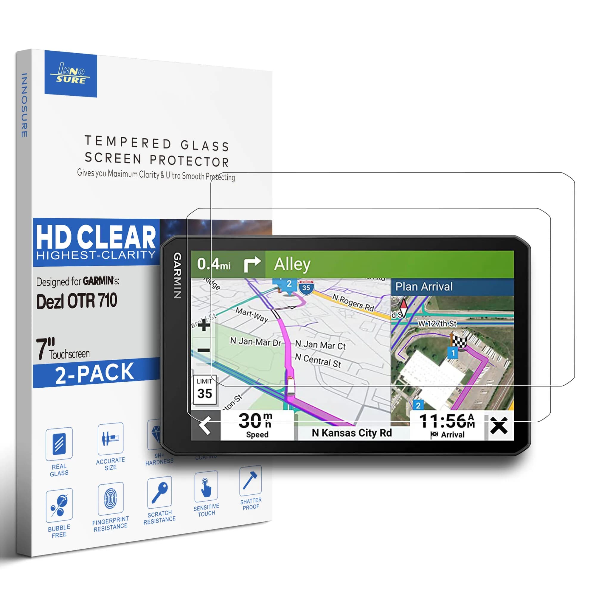 INNOSURE-Protecteur d'écran en verre anti-absorbe ouissement, 7 ", conçu pour Garmin Dezl, OTRAndalo
