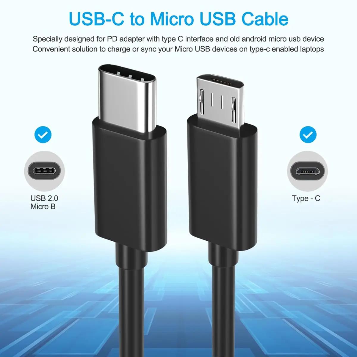 NNBILI câble USB C vers Micro USB pour Samsung Redmi LG Moto Xbox-One PS4 contrôleurFire tablettes TV clé adaptateur USBC cordon de chargement