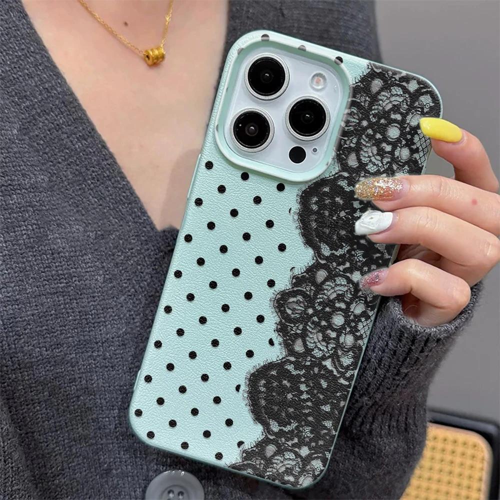 Étui de téléphone élégant en dentelle à pois pour Samsung A05S A06 A07 A15 A16 A34 A35 A53 A54 S23 S25 Ultra, coque souple antichoc Funda